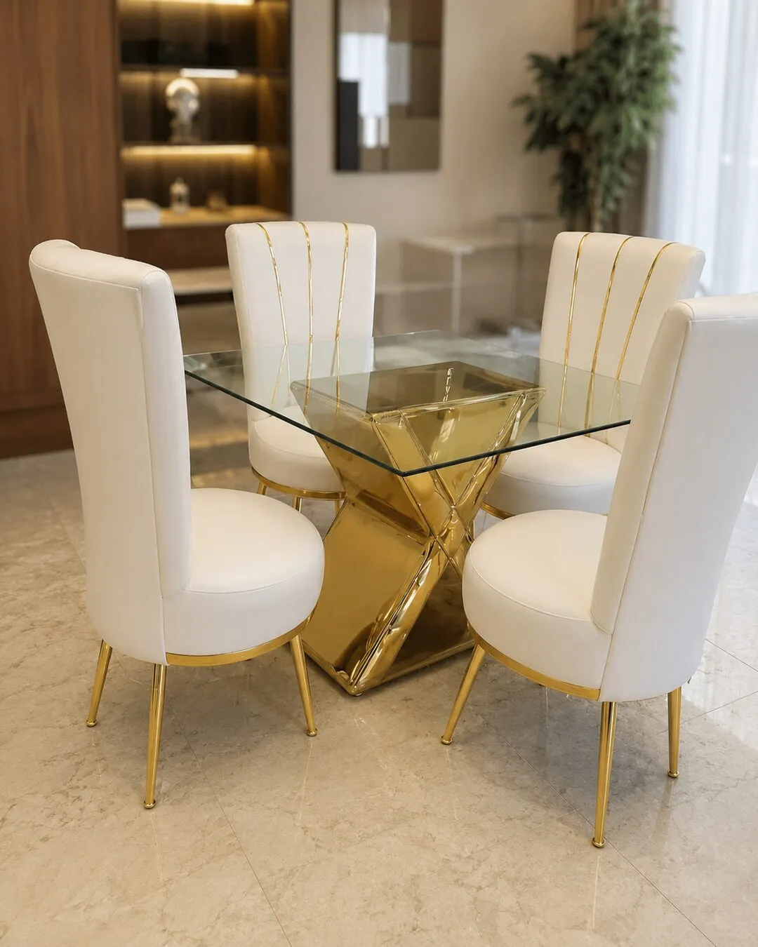Comedor Blanco y Dorado 4 Puestos